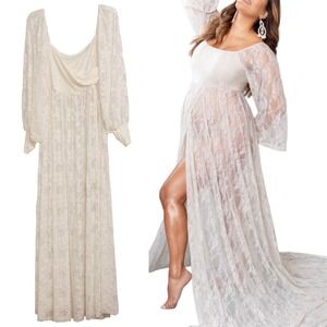White Lace Maternity Photoshoot Dress Sz S Sheer CottageCore Baby Doll FairyCore